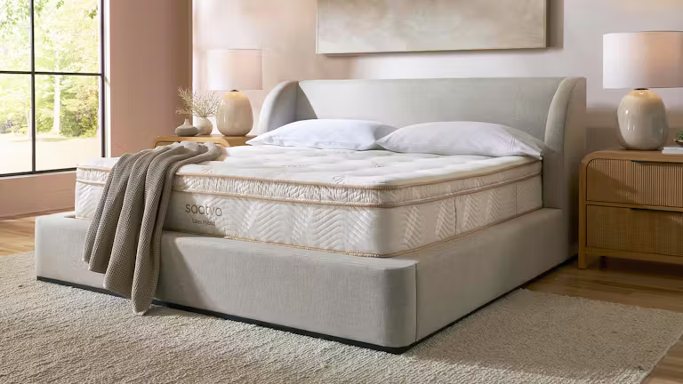 Saatva mattress in a bedroom
