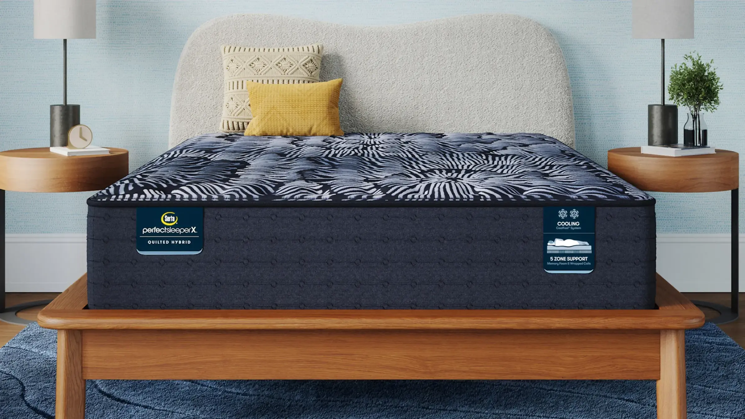 Serta mattress with pillows in a modern bedroom